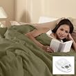Sunbeam Queen Box Pattern Premium Heated Electric Warming Heating Blanket, Olive Green