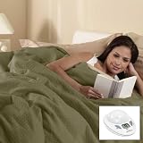 Sunbeam Full Premium Box Pattern Olive Green Electric Heated Warming Blanket