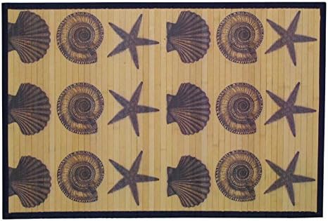 Sunday Morning Home Veranda Blue Shells Bamboo 3 x 5 Foot Indoor Mat
