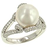 White South Sea Pearl and Pave Diamond Ring 1.28cttw