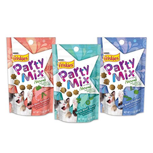 Friskies Naturals Party Mix Variety Pack (3 Pouches) 1 Natural Chicken, 1 Natural Tuna, and 1 Natural Salmon - NET WT 60 g (2.1 OZ)