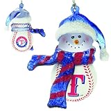 Pack of 4 MLB Texas Rangers Baseball Snowman Christmas Ornaments 2.75"