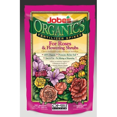 Jobes 4128 Organic Rose and Flowering Shrub Fertilizer Food Spikes, 10-Pack