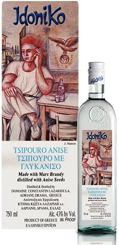 Collectable Greek Glass Bottle with Tsipouro Idoniko with Anice