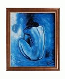 Art Reproduction Oil Painting - Picasso Paintings: Blue Nude with Verona Cafe - Coffee Brown Patina Finish - 24 X 28 - Hand Painted Framed Canvas Art