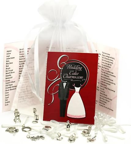 Set of 12 Wedding Cake Charms with White Ribbons