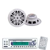 Pyle Marine Radio Receiver and Speaker Package - PLCD9MR AM/FM-MPX In-Dash Marine CD Player w/Full Face Detachable Panel - PLMR62 200 Watts 6.5 2 Way Water Resistant White Marine Speakers