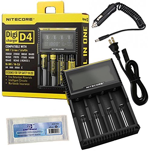 Bundle:Nitecore D4 Charger 2015 New Smart Universal Charger with EASTSHINE EB182 Battery Case CA02 Car Adapter Bundle:Nitecore D4 Charger 2015 New Smart Universal Charger with EASTSHINE EB182 Battery Case CA02 Car Adapter