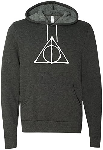 DEATHLY HALLOWS HOODIE HARRY POTTER UNISEX ATHLETIC FITTING HOODED SWEATSHIRT (M, Dark Heather)
