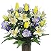 Yellow Tulips and Purple Iris with Stay-In-The-Vase ® Design Cemetery Flowers (MD1233)