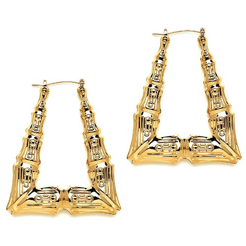 Gold Plated Hollow Triangle Bamboo Hoop Earings. Premium Finish & Quality. 2 Size Options.