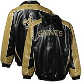NFL New Orleans Saints Black-Gold Pleather Varsity Team Tall Sizes Full Zip Jacket (X-Large)