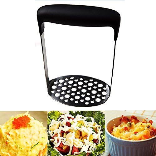 Potato Masher / Fruit Press - DefenderX High Quality Stainless Steel Broad Ergonomic Horizontal Handle Good Grips Press No Weld Best Mashed Potatoes Mud/Baby Food,Black