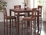 5pc Counter Height Dining Table & Stools Set Light Brown Finish