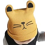 【LudusFelix】ネコ風　ベビー ニット帽　ニット帽子 猫　赤ちゃん 男の子 女の子 子供　全4色 (ウコン)