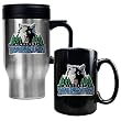Minnesota Timberwolves NBA Stainless Steel Travel Mug & Black Ceramic Mug Set - Primary Logo