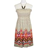 Boho Brown & Pink Print Wood Beaded Halter Summer Dress