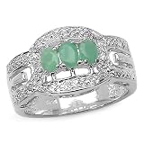0.65 Carat Genuine Emerald and White Topaz Silver Ring