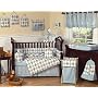 Brown and Blue Argyle Baby Bedding - 9pc Crib Set
