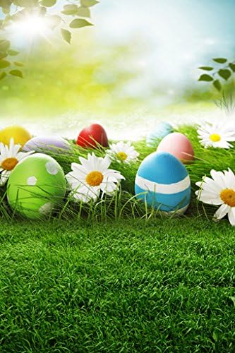 Happy Easter 6.5 Ft*5 Ft Polyester Cotton Spring Grass Flower Eggs Photo Background Seamless Waterproof Printed Photography Backdrop 200cm * 150cm ZGE-026