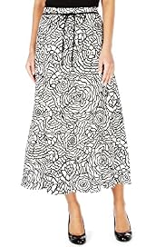 Linen Blend Linear Floral Long Skirts