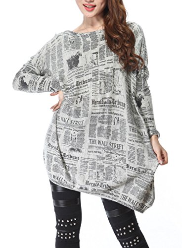 ELLAZHU Women Baggy Newspaper Knit Pullover Dress Onesize SZ44 Grey