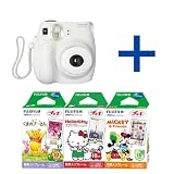 Fujifilm Instax MINI 7s White Instant Film Camera with Character Frame Variety Set -Mickey Mouse / Winnie the Pooh / Hello Kitty-