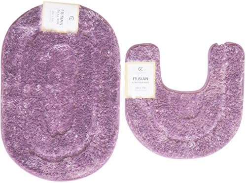 2-pc Lilac Bath Mat/Rug Set: High Pile Plush, 1 Pedestal and 1 Oval Rug, Non-Slip Backing