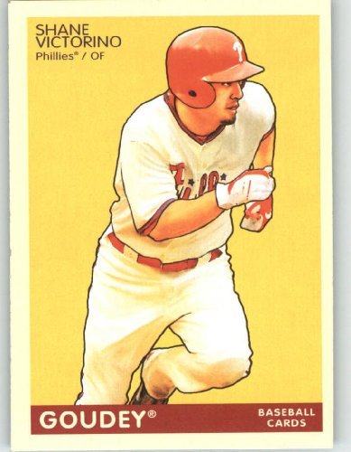 2009 Upper Deck Goudey Baseball Card # 158 Shane Victorino (Phillies) MLB Trading Card in a Protrective Screw Down Display Case