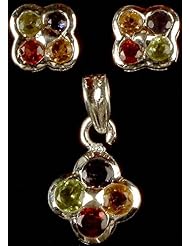 Faceted Gemstone Pendant with Matching Earrings - Sterling Silver