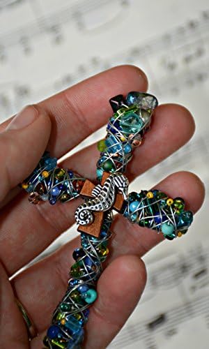 Blue Beaded Cross with Seahorse