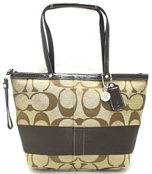 Coach Signature Stripe Shopper Bag Purer Tote 13548 Khaki Brown