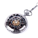 Skeleton Pocket Watch Chain Mechanical Hand Wind Half Hunter Vintage Look Value Quality - PW19