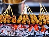 Satay Cooking over Charcoal, Jalan Alor Photographic Poster Print by Aun Koh, 32x24