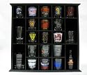 Shot Glass Bar Cabinet Case Black Wood Finish Wall Mount