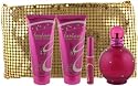 Fantasy by Britney Spears 5 Piece Set Includes: 3.4 oz Eau de Parfum Spray + 3.3 oz Work Your Magic Body Souffle + 3.3 oz Caught in a Spell Shower Gel + 0.24 oz Lip Gloss + Gold Evening Bag