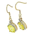 Sterling Silver Vermeil Genuine Lemon Quartz and Diamond Earrings