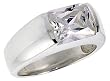 Sterling Silver 3.0 Carat Size Emerald Cut Cubic Zirconia Men's Solitaire Ring (Available in Sizes 8 to 13)