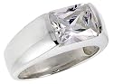 Sterling Silver 3.0 Carat Size Emerald Cut Cubic Zirconia Men's Ring
