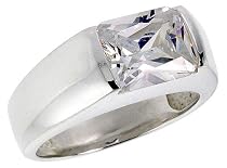 Sterling Silver 3.0 Carat Size Emerald Cut Cubic Zirconia Men's Ring