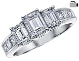 Diamond Engagement Anniversary Three Stone Ring 2 Carat (ctw) Emerald Cut in 18K White Gold (SI) (Certified)