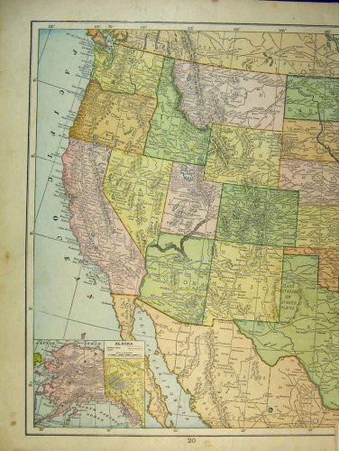 1901 MAP BRITISH COLUMBIA ALASKA ARIZONA AMERICA MEXICO