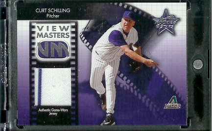 2002 Leaf Rookies & Stars View Masters Curt Schilling Game Worn Jersey #ed/100 Arizona Diamondbacks Baseball Card - Mint Condition - In Protective Screwdown Case!