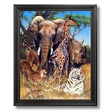 Elephant Giraffe Rhino African Wildlife Wall Picture Black Framed Art Print