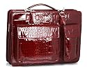 Patent leather briefcase, crocodile-design red