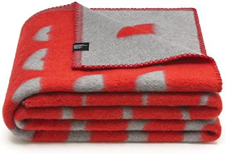 Merino Wool Blanket 100. Throw blanket for home and camping. Plaid nice for babies children. Twin size 140x200 warm and washable wool blanket. Full size bed sofa. Woolkrafts (red, grey)