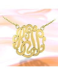 Monogram Necklace 1 1/4 inch 24K Gold Plated Sterling Silver Handcrafted Cutout Personalized Initial Necklace - Made in USA