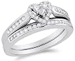 10K White Gold Diamond Ladies Bridal Engagement Ring with Matching Wedding Band Two 2 Ring Set - Halo Heart Shape Center Setting w/ Channel Set Princess Cut & Round Diamonds - (.55 cttw)