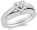 10K White Gold Diamond Ladies Bridal Engagement Ring with Matching Wedding Band Two 2 Ring Set - Halo Heart Shape Center Setting w/ Channel Set Princess Cut & Round Diamonds - (.55 cttw)