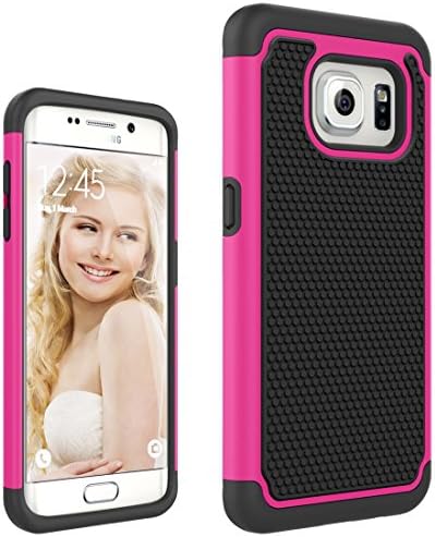 S7 Edge Case,Kandera Galaxy S7 Edge Case Slim Fit Heavy Duty Dual Layer Inner-Premium Flexible Soft Silicone+Outer-Polycarbonate Protective Cover With Anti-Slip Grip For Galaxy S7 Edge(Black&amp;Rosered)